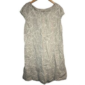 Lina Tomei Elegant Swirl Pattern Embroidered Linen Mini Dress